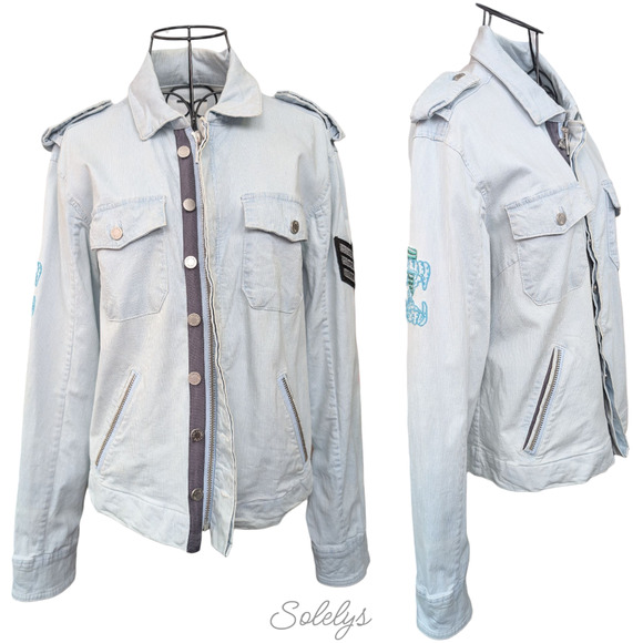 Zadig & Voltaire Kavy Rae Light Blue Cotton Military Utility Jacket Patch Medium - Picture 1 of 15